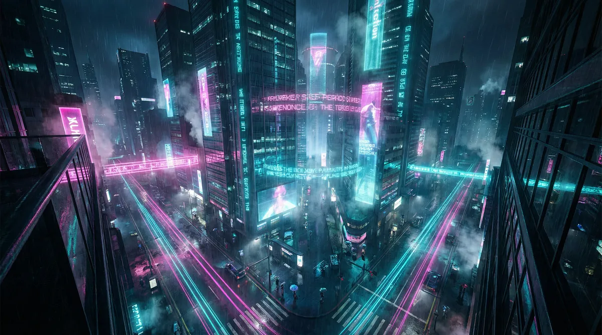 如何把自己弄到喷泉视频 竖屏短剧平台首页背景 - 赛博朋克都市夜景